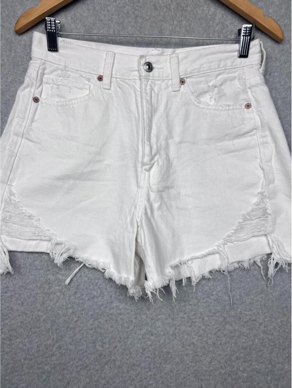 American Eagle Denim Shorts 8 White Distressed Frayed Raw Hem Festival Y2k Beach